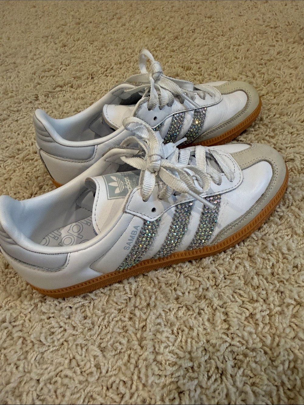 adidas White Samba Sneakers with rhinestone Three-Stripes